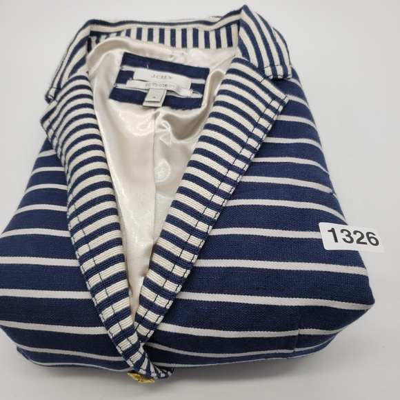 J. Crew Schoolboy Blazer Women US 4 Navy White Stripe linen cotton nautical - Picture 12 of 13